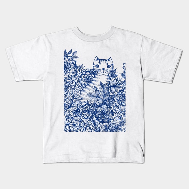 Garden Cat Doodle Kids T-Shirt by micklyn